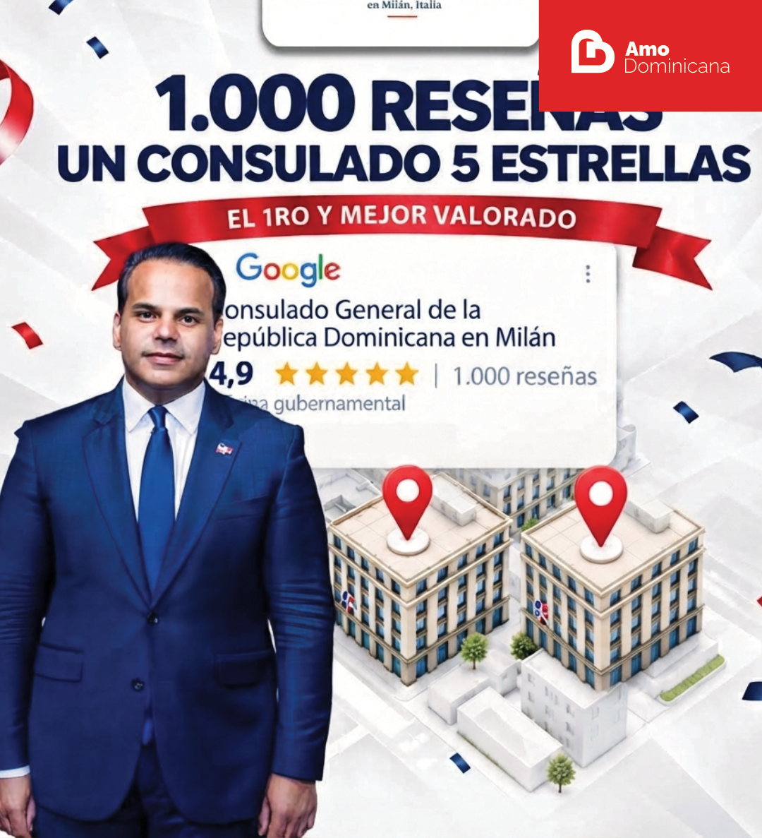 Bajo gestión de Miguel Vásquez Peña, consulado RD en Milán es el mejor valorado en Google Bajo gestión de Miguel Vásquez Peña, consulado RD en Milán es el mejor valorado en Google